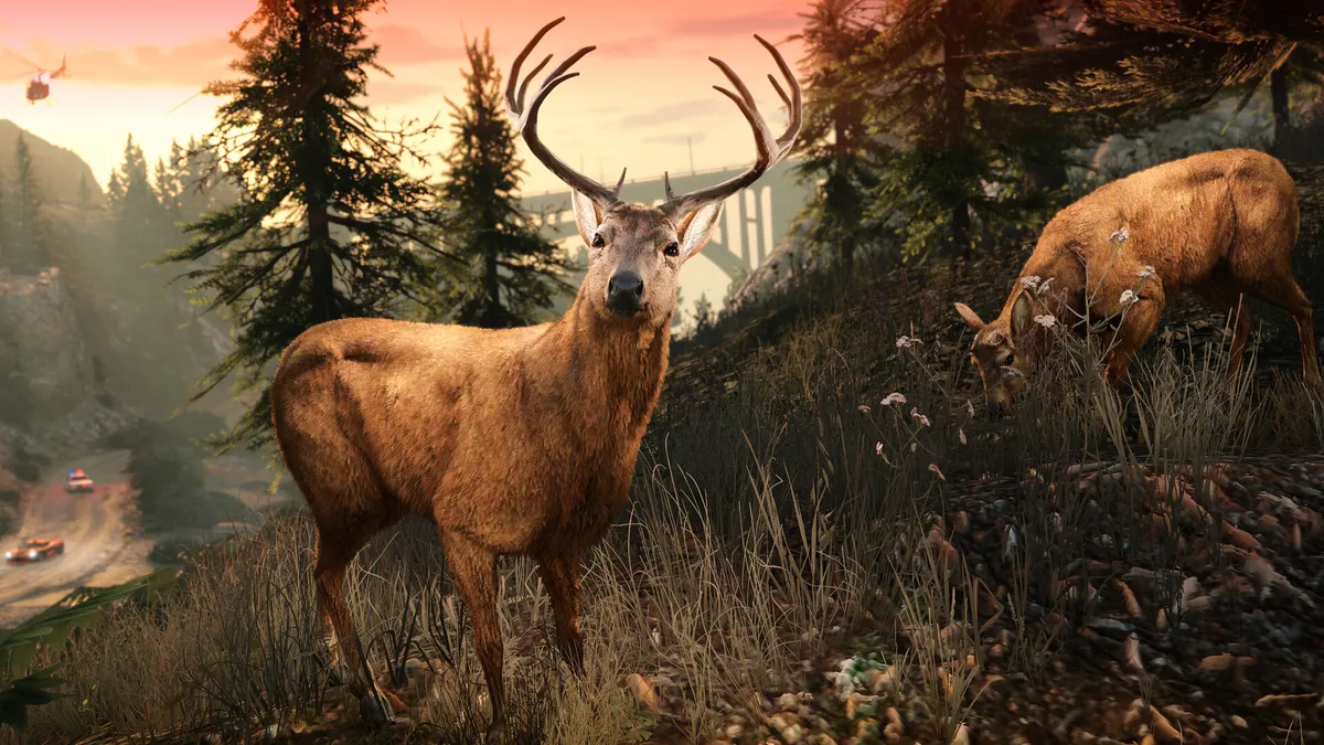 Deer grazing in a countryside forest on the GTA 5 map